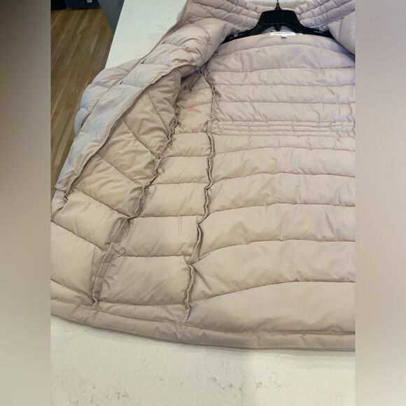 Calvin Klein Sorona Aura Lightweight Cream Chevron MidLength Puffer Coat Size LG - Picture 10 of 15